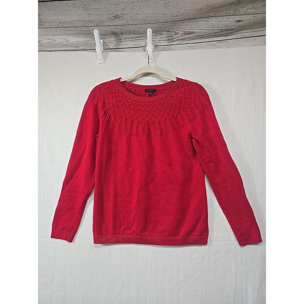 Talbots Sweater Women's Size S‎ Red Cable Knit Cashmere Blend Round Neck